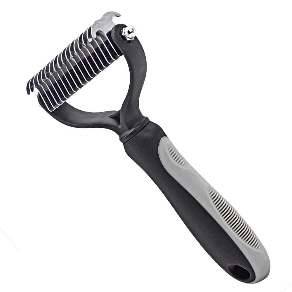 Pet Grooming Brush - Double Sided Shedding and Dematting Undercoat Rake Comb for Dogs