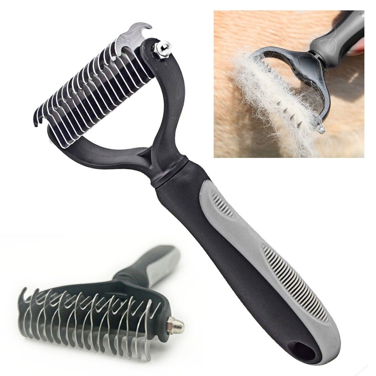 Pet Grooming Brush - Double Sided Shedding and Dematting Undercoat Rake Comb for Dogs