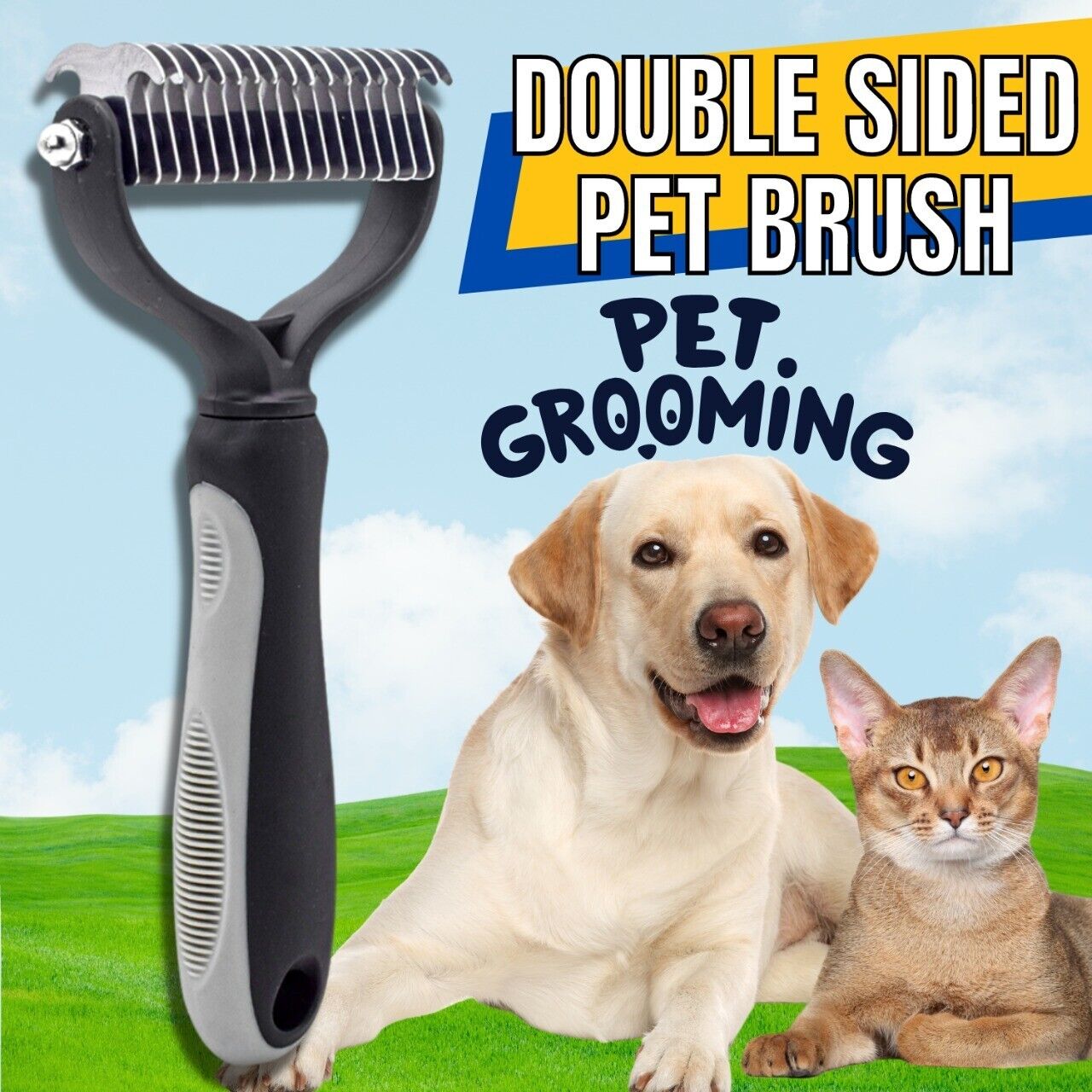 Pet Grooming Brush - Double Sided Shedding and Dematting Undercoat Rake Comb for Dogs