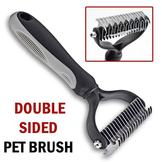 Pet Grooming Brush - Double Sided Shedding and Dematting Undercoat Rake Comb for Dogs