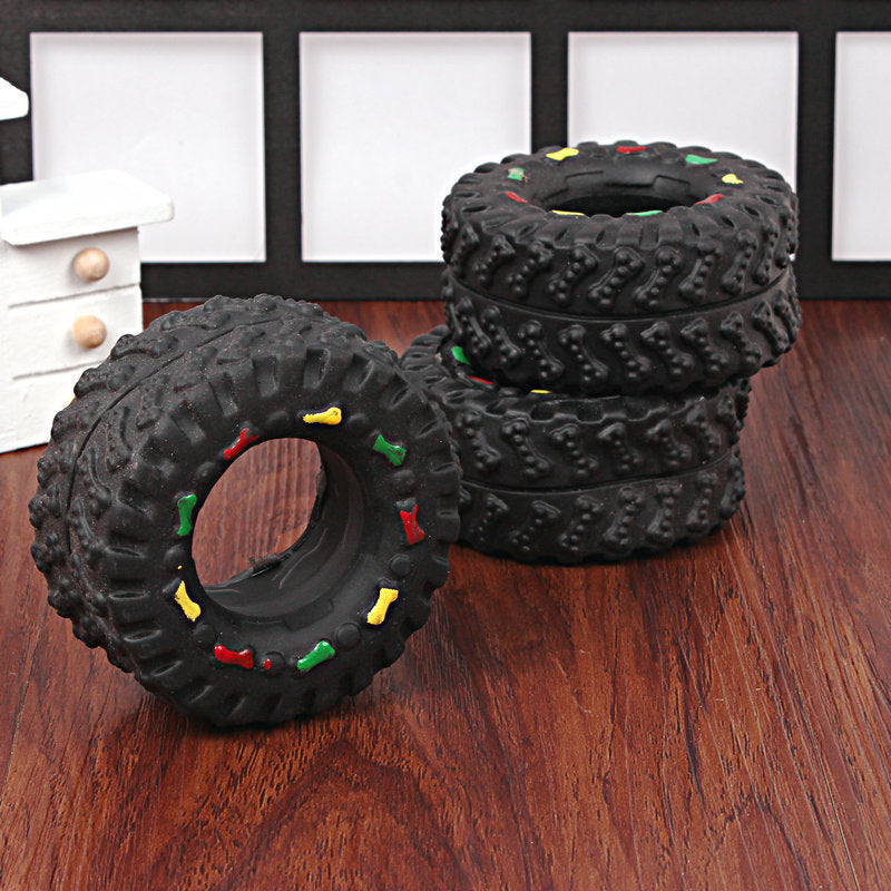 Mini Elasticity Tire Dog Toy  Interactive Elasticity Tire Toy Squeak Sound Chew Treat