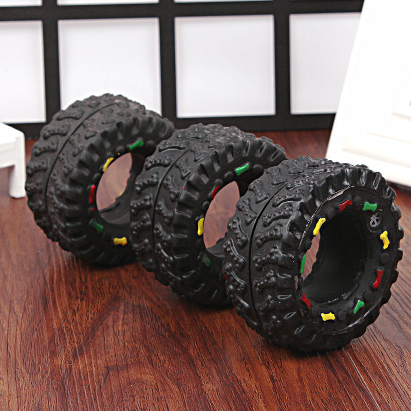 Mini Elasticity Tire Dog Toy  Interactive Elasticity Tire Toy Squeak Sound Chew Treat