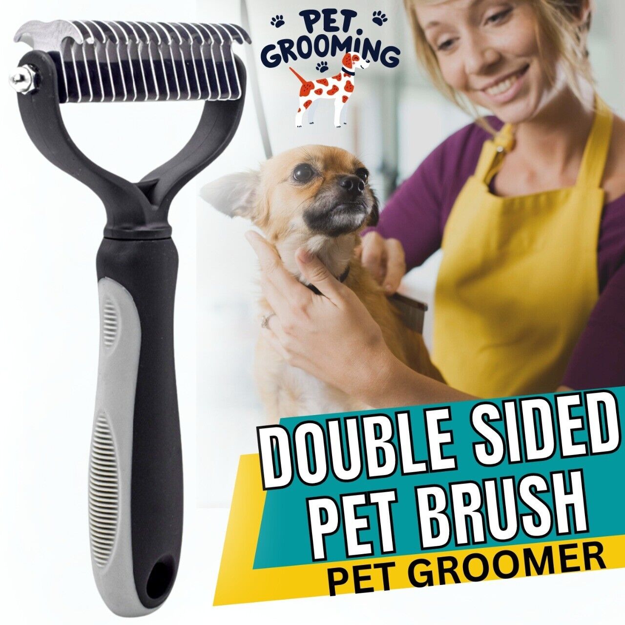 Pet Grooming Brush - Double Sided Shedding and Dematting Undercoat Rake Comb for Dogs