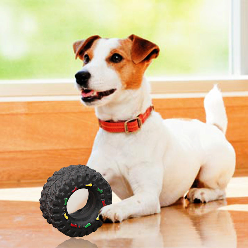 Mini Elasticity Tire Dog Toy  Interactive Elasticity Tire Toy Squeak Sound Chew Treat