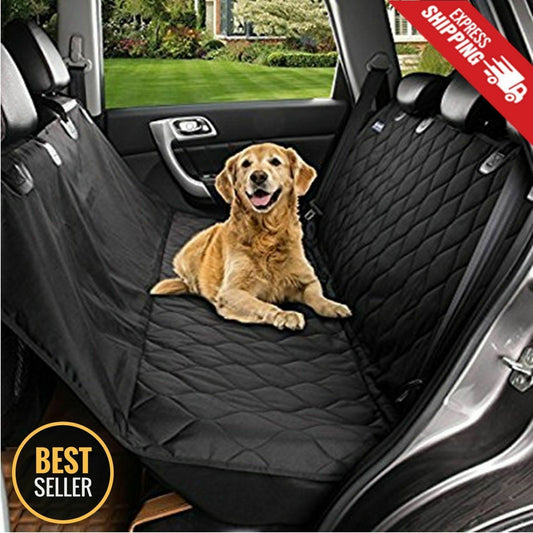 Rear Car Seat Cover for Dog Travel - Waterproof Bench Protector Luxury Black