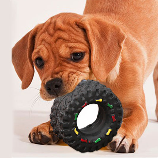 Mini Elasticity Tire Dog Toy  Interactive Elasticity Tire Toy Squeak Sound Chew Treat